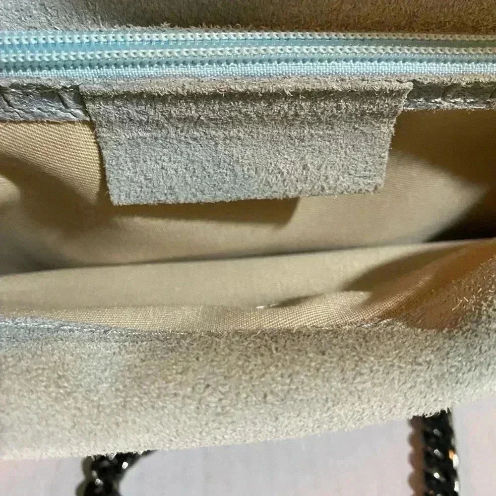 Handcrafted vintage green blue leather suede satchel handbag